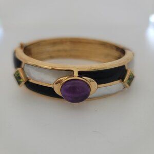 MOP, Peridot, Amethyst, Onyx & Sterling Hinged Bangle by Kai Yin Lo